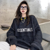 FOG double line ESSENTIALS Tide brand loose knitwear sweater for men and women high street wind round neck pullover sweater