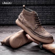 Martin boots mens winter high-top leather shoes British style mens shoes leather casual mid-help leather boots frosted plus velvet boots tide