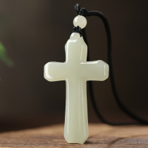 Fidelity Hetian jade cross jade pendant mens and womens peace jade pei natural white jade pendant necklace pendant