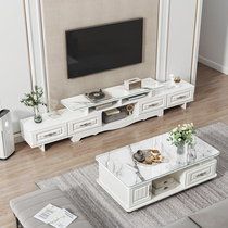 TV cabinet Modern minimalist combined wall tea table Living room New European-style terrace marble veins TV enclosure