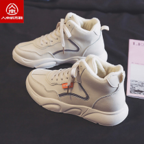 People this plus velvet high white shoes women 2021 autumn and winter students Joker two cotton shoes Korean tide warm sneakers