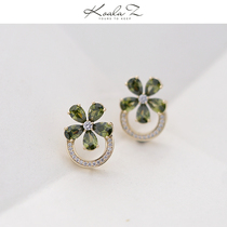(Wonderland olive green) advanced sense elegant retro zircon flower temperament earrings earrings without ear hole ear clip
