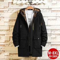  Medium-length jacket plus fat plus size student tooling jacket plus velvet thickening Korean version of the trendy handsome mens wind clothes