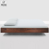 Custom Nordic solid wood without headboard Oak 1 8 low bed black walnut simple Japanese bed and breakfast suspended tatami bed