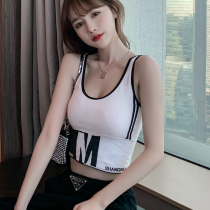 Net red burst U-shaped tight short suspender sports small vest female Hyuna letters sleeveless tight umbilical wrap chest