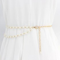 Chain adhesive hook waist chain female fine pearl decoration Joker dress Art belt exquisite Korean fashion gold