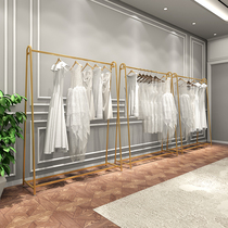 Wedding shelf overhead gold display rack floor hanging hanger wedding shop studio cheongsam dress shelf