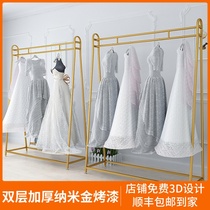 Designer Golden wedding display rack clothing store shelf photo studio hanging wedding dress cheongsam floor rack