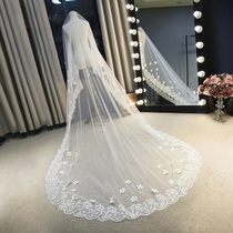 Head yarn headdress Super fairy wedding dress new Korean long tailed bride head yarn soft super long wedding wedding bridal shoot wedding