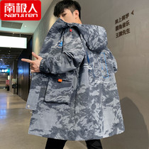 Antarctic medium long trench coat mens autumn and winter New Korean tide clothes mens spring and autumn camouflage coat
