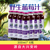 Cold Crown Daxinganling wild blueberry juice glass bottle full box blueberry pulp juice drink 300ml * 6 bottles