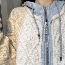 Autumn and winter 2021 new soft milk blue heavy industry hooded sweater twist long fashion temperament knitted cardigan jacket