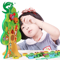 Childrens early education Puzzle Woody Beads Christmas Tree Weak View Training Wearing Beads Toys 1-3-7 years old