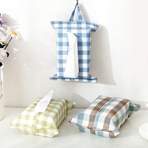  Nordic simple ins plaid fabric paper towel cover Paper towel bag pumping paper box toilet car interior home hanging type