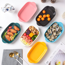 Baked rice baking tray oven Bowl plate creative Net red plate ceramic tableware dish home cute barbecue