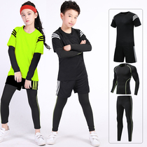 Childrens sports tights training suit suit mens quick-drying clothes basketball football clothes womens running fitness suit four-piece set