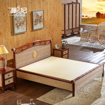  Rattan princess wedding bed Double rattan bed Rattan wood bed Solid wood 1 5 meters rattan woven bed 1 meter 8 rattan furniture bed Real rattan bed