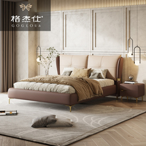 Lattice Jieshi modern minimalist zhen leather bed light luxury style ins red design 1 8 meters master nuptial bed soft queen-size beds