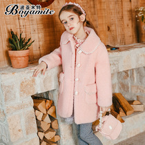 Girl Lamb Suede Jacket Autumn Winter 2021 New Children Ocean Gas Medium Long baby Winter fur integrated coat