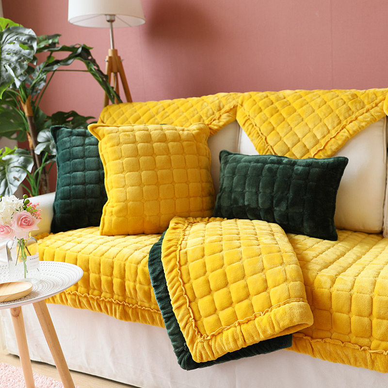 Sofa cushion winter plush fabric European-style non-slip four seasons universal simple modern sofa cover full cover cushion