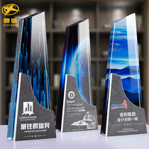 The Crystal Trophy is custom made into a creative color authorized card retrograde anti-epidemic honor award volunteer souvenir