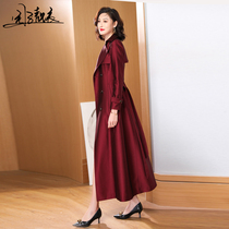 Wine Red Wind Clothes Spring Autumn Women Repairs 2022 New High Sensation Pop Jacket Long with Knees Coat 3113
