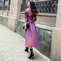 Purple womens trench coat 2021 autumn new chameleon temperament popular long trench coat over the knee British 3019