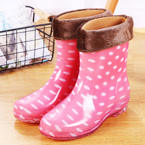Short tube waterproof shoes jelly rain boots warm suit shoes water boots female adult Korean fashion wear non-slip winter