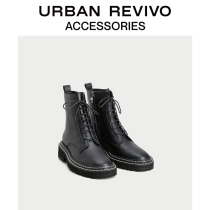 URBAN REVIVO autumn winter pu cortex laces low heel Martin boots AY37RS2X2000