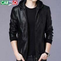 Cadile crocodile autumn hooded leather jacket jacket 2021 autumn winter middle-aged men casual thin leather jacket top