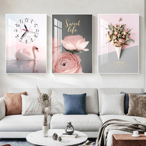 Living room decorative painting triple frameless sofa background wall painting bedroom hanging painting mute clock crystal wall clock