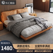  Simple and modern master bedroom 1 8 meters leather double leather art bed INS net red 1 5 meters Nordic light luxury wedding bed