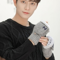 Half-finger gloves Mens winter warmth without finger wool knitting leak finger half-finger exposed students writing winter riding