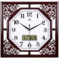 Wall clock living room square retro creative new Chinese household electronic quartz clock watch calendar clock hanging watch hanging on the wall