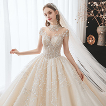 Main wedding dress 2021 new bride pregnant woman one shoulder French tulle summer large size high-end atmosphere trailing luxury