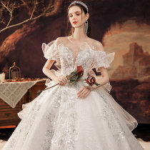 Wedding dress 2021 new smearing high-end sense of bridal temperament smearing one-word shoulder large size to cover thick arms summer