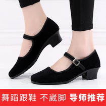 National dance shoes Jiaozhou Yangge high-heeled Tibetan black dance shoes Special female folk cloth shoes with heels