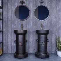 Iron vintage integrated column basin industrial wind wash basin toilet floor washbasin balcony sink round