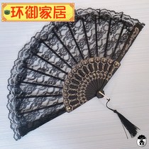 Shake sound with dark antique folding fan Chinese lace cheongsam fan ladies folding fan net red fan photo fan