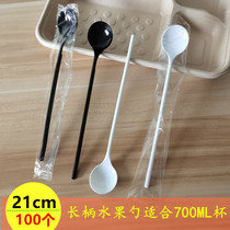 Disposable long handle plastic spoon Fruit tea spoon Coffee stirring long spoon Milk tea burning fairy grass spoon Independent packaging round