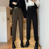 Black suit pants small man 2021 woolen straight pants women autumn and winter nine-point pipe pants high-grade fried street pants