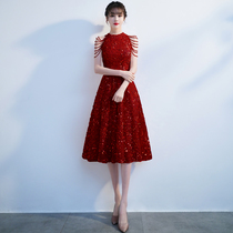 Toast dress bride 2021 new wine red little man light luxury public wedding back door temperament banquet dress skirt woman