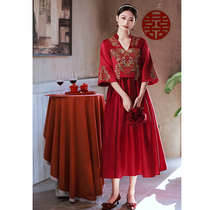 Pregnant woman Chinese toast with big code fat mm Belly Wedding Suit Little Child Bride Wedding Gown Summer Red Woman