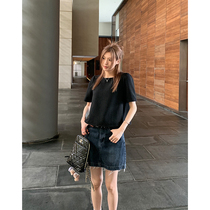 A cotton cotton woven woven short fragrance tops woman summer loose white casual short sleeve t shirt