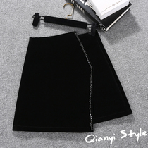 Tide brand gold velvet skirt women autumn and winter 2021 New High waist slim A- shaped hip half skirt anti-light