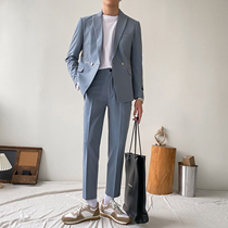 South Korea two double-breasted suit suit mens self-cultivation leisure business Korean version of the trend of the handsome suit two-piece suit