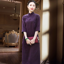 Chinese classic silk fragrant cloud yarn brand cheongsam modified version dress middle-aged female mother high-end long summer