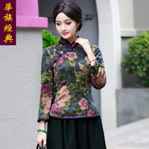 Chinese classic silk Mulberry silk Tang suit female Chinese style autumn and winter cotton thick mother cheongsam jacket short