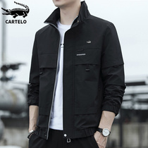 Crocodile jacket mens spring and autumn models Joker loose clothes Korean tide tooling casual autumn and winter plus velvet jacket men