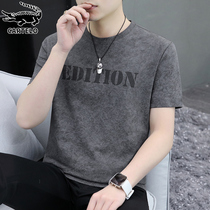 Crocodile Water Ripple Male Short Sleeve T - shirt 2023 Summer High - end Euro Round Clothes Leisure Half - sleeve Shirt